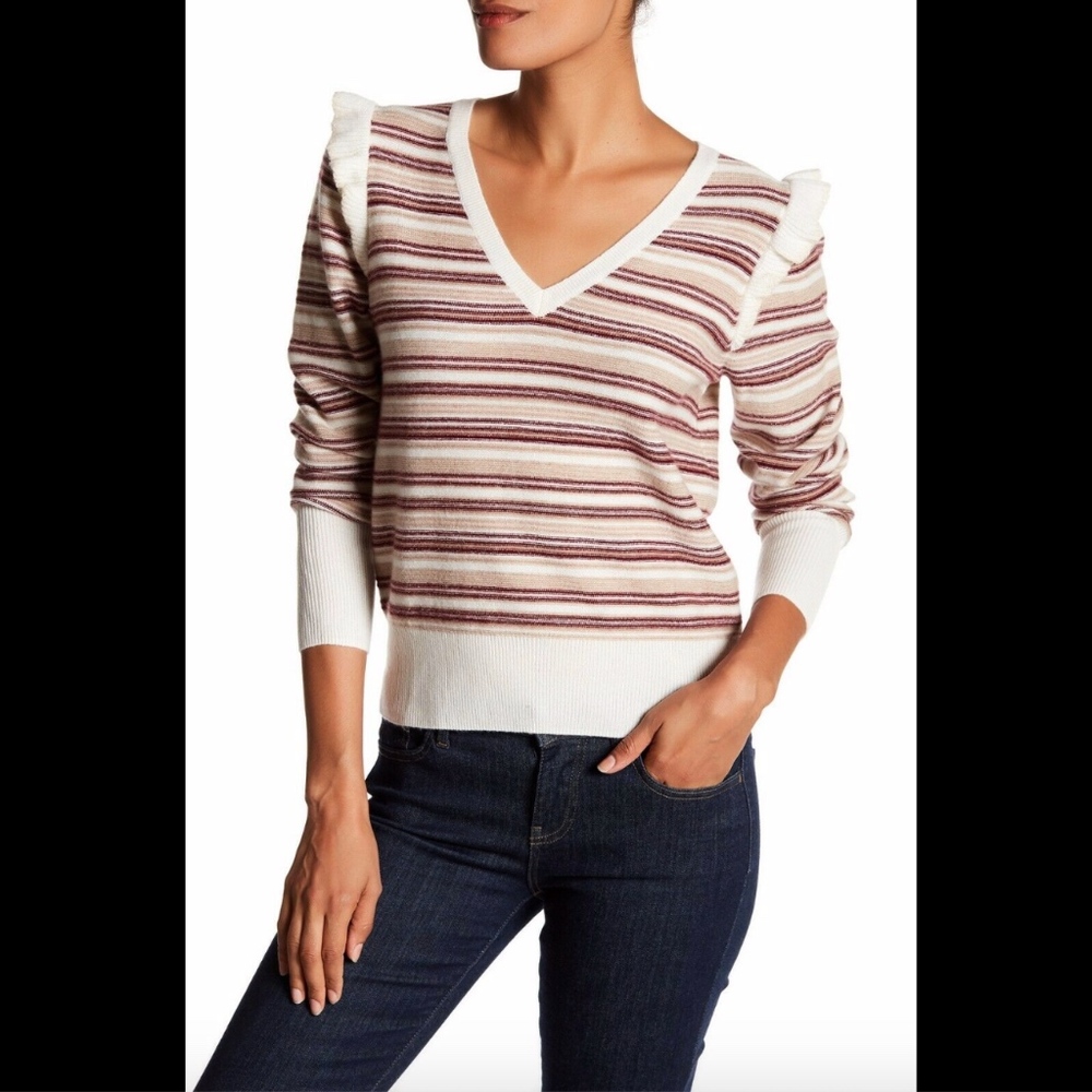 NWT Joie V-Neck Striped Wool‎ Blend Sweater Small